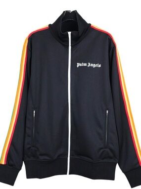 Palm Angels Black Track Jacket with Multicolor Side Stripes